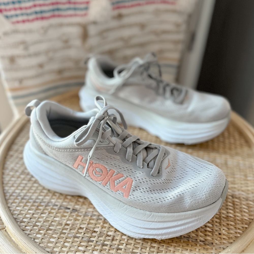 Hoka One One Bondi 8 Harbor Mist Lunar Rock Road-Running Sneakers Women’s 7.5